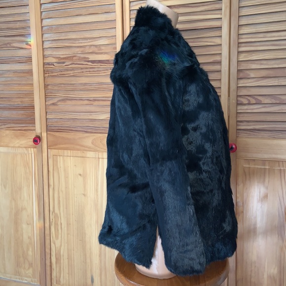 Gorgeous vintage rabbit fur coat turquoise floral silk lining custom made large - Picture 4 of 13